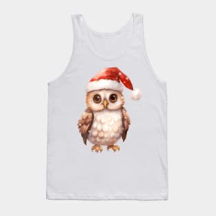 Great Horned Owl in Santa Hat Tank Top